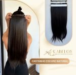 Mega Hair Tic-Tac + Fio Invisible Fibra Russa Cindy 50cm 120g- Castanho Escuro Natural - Imagem 4