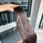 Cabelo Telado/Tecido Castanho Escuro Liso Fibra Russa 80cm 200g - Imagem 5