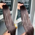 Cabelo Telado/Tecido Castanho Escuro Liso Fibra Russa 80cm 200g - Imagem 2