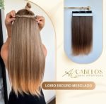 Mega Hair Tic-Tac + Fio Invisible Fibra Russa Cindy 60cm 120g- Loiro Escuro Mesclado - Imagem 4
