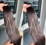 Cabelo Telado/Tecido Castanho Escuro Liso Fibra Russa 70cm 150g - Imagem 2