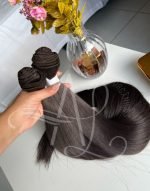 Cabelo Telado/Tecido Castanho Escuro Liso Fibra Russa 70cm 150g - Imagem 6