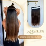Mega Hair Tic-Tac + Fio Invisible Fibra Russa Cindy 60cm 120g- Ombre Hair Mesclado - Imagem 4