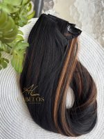 Mega Hair Tic-Tac 4pçs Fibra Russa Liso Morena Iluminada (OP43027#) - Imagem 4