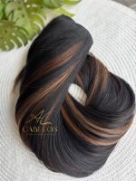 Mega Hair Tic-Tac 4pçs Fibra Russa Liso Morena Iluminada (OP43027#) - Imagem 2