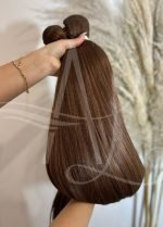Cabelo Telado/Tecido Castanho Natural Claro Fibra Russa 70cm 150g - Imagem 2