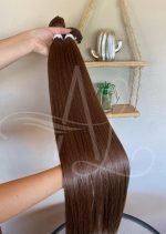 Cabelo Telado/Tecido Castanho Natural Claro Fibra Russa 70cm 150g - Imagem 5