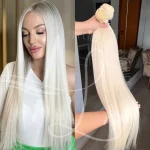 Cabelo Telado/Tecido Loiro Claríssimo Liso Fibra Russa Ultra Realista 70cm 150g