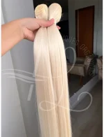 Cabelo Telado/Tecido Loiro Claríssimo Liso Fibra Russa Ultra Realista 70cm 150g - Imagem 2