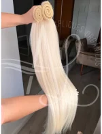 Cabelo Telado/Tecido Loiro Claríssimo Liso Fibra Russa Ultra Realista 70cm 150g - Imagem 3