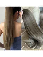Aplique Rabo de Cavalo Loiro escuro + pontas claras Liso Fibra Russa