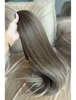 Aplique Rabo de Cavalo Loiro escuro + pontas claras Liso Fibra Russa - Imagem 2