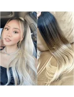 Aplique Rabo de Cavalo Ombre Hair Loiro Pérola Liso Fibra Russa.