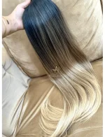 Aplique Rabo de Cavalo Ombre Hair Loiro Pérola Liso Fibra Russa. - Imagem 4