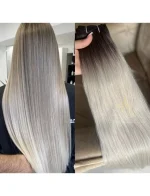 Cabelo Telado/Tecido Loiro Platinado Esfumado Liso Fibra Russa Ultra Realista. 70cm 150g