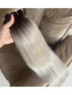 Cabelo Telado/Tecido Loiro Platinado Esfumado Liso Fibra Russa Ultra Realista. 70cm 150g - Imagem 3